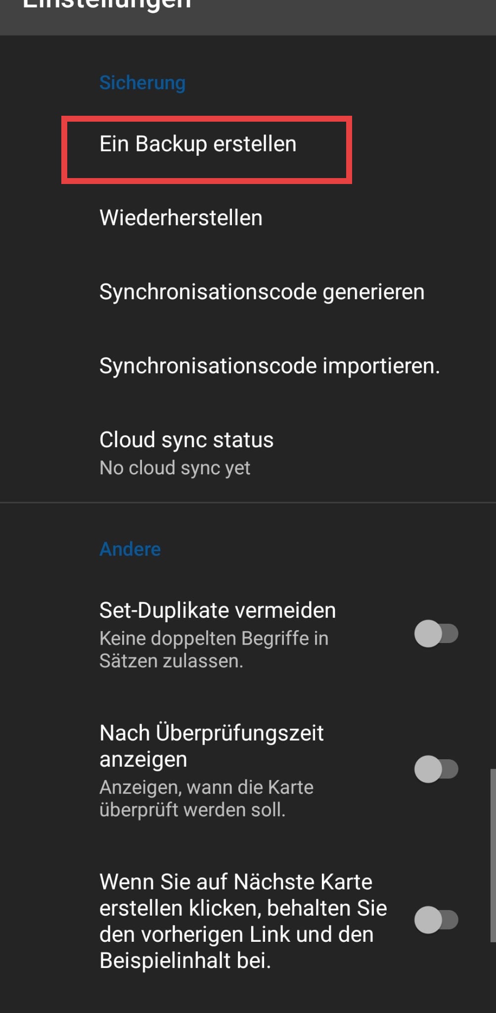 Create a backup