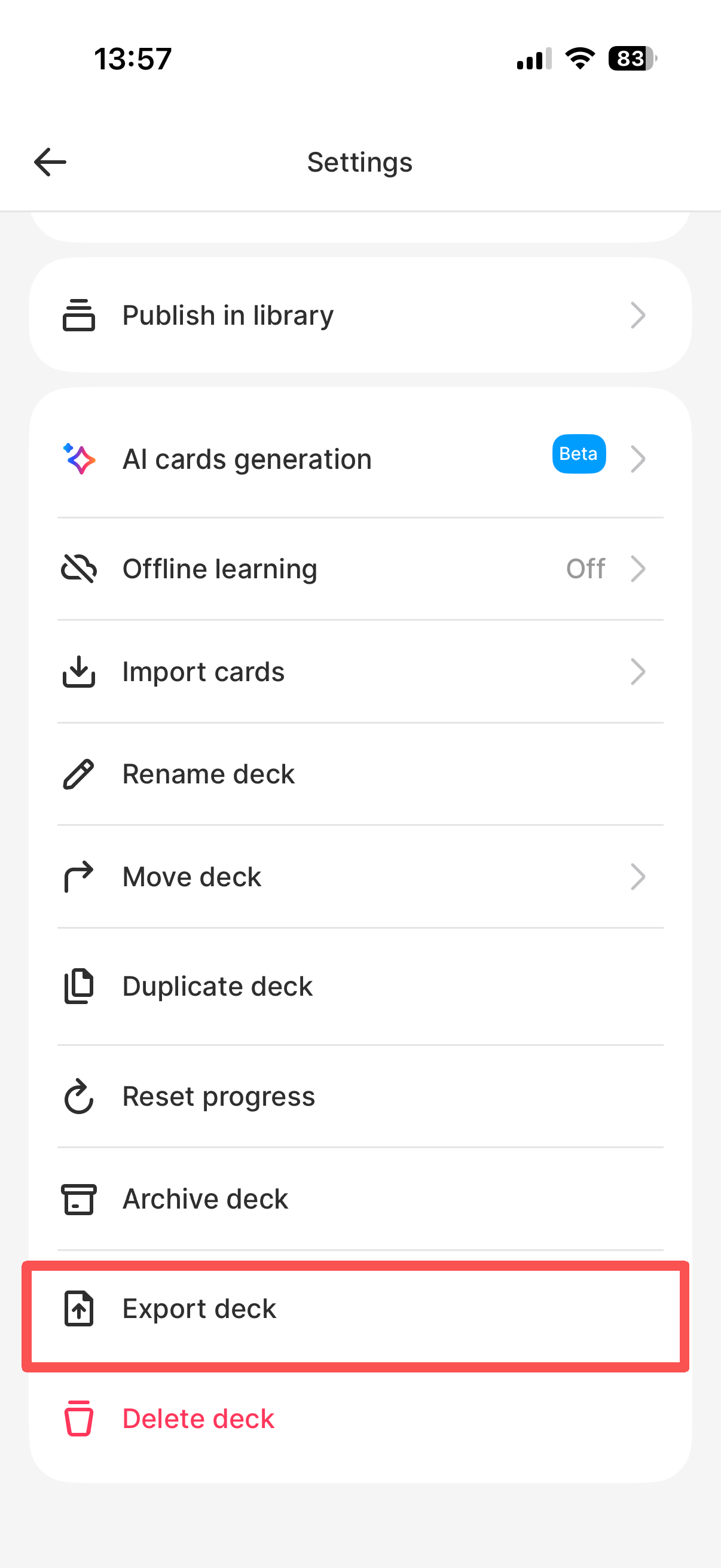 Tap export option