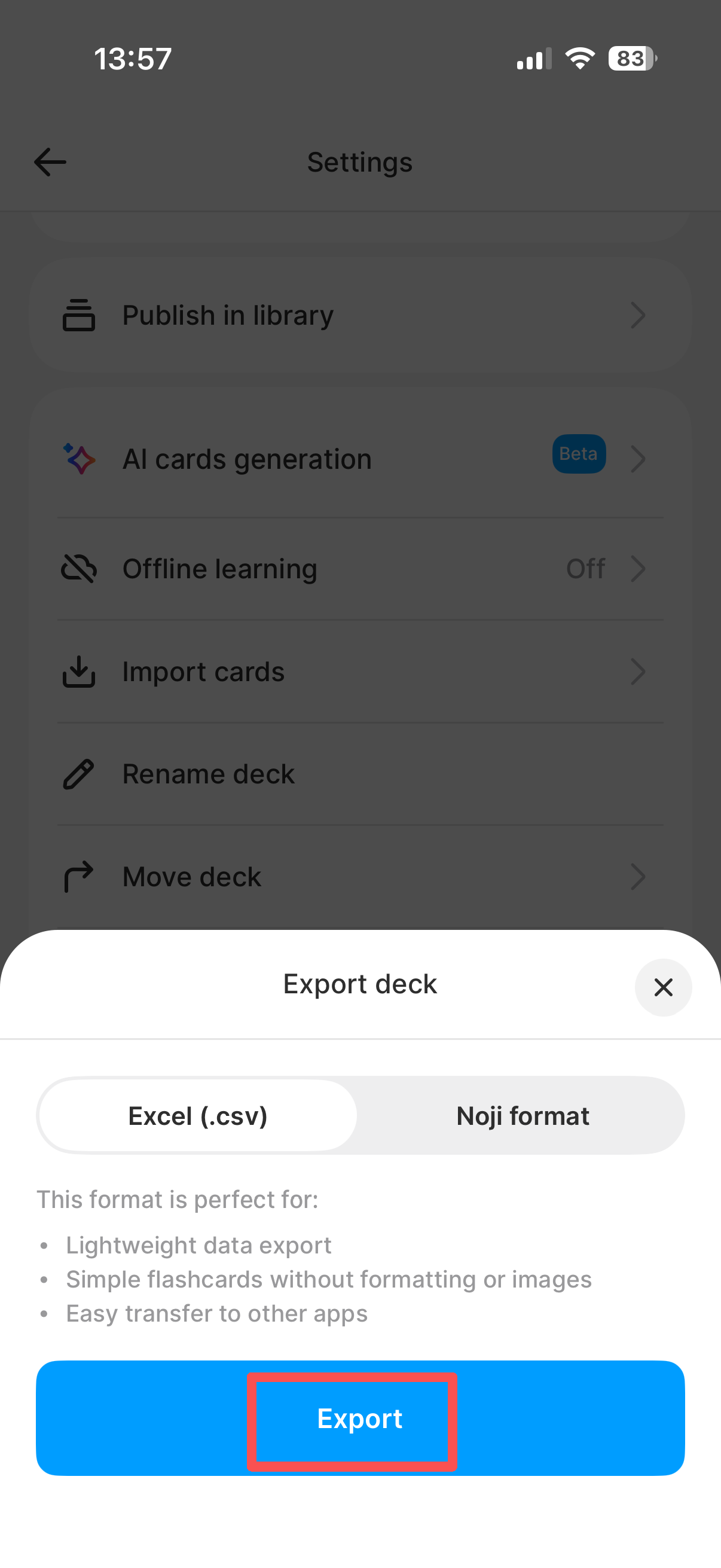 Export file