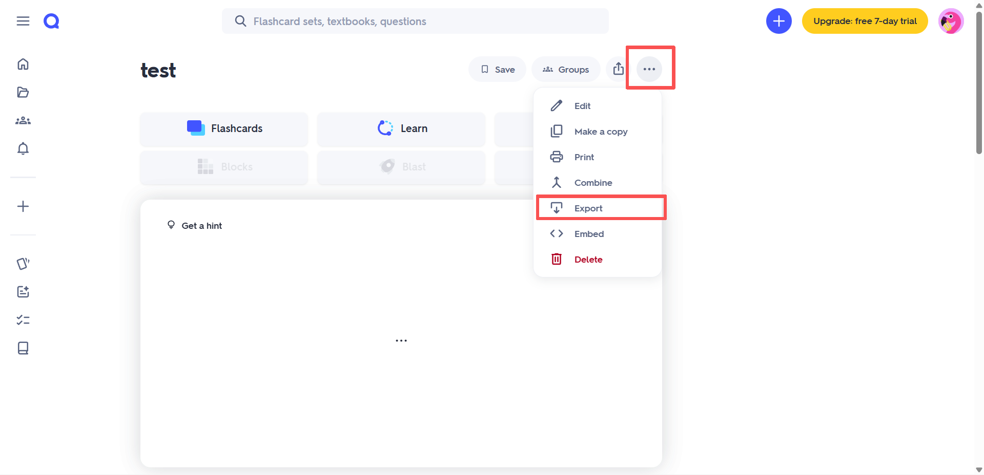 Open export menu