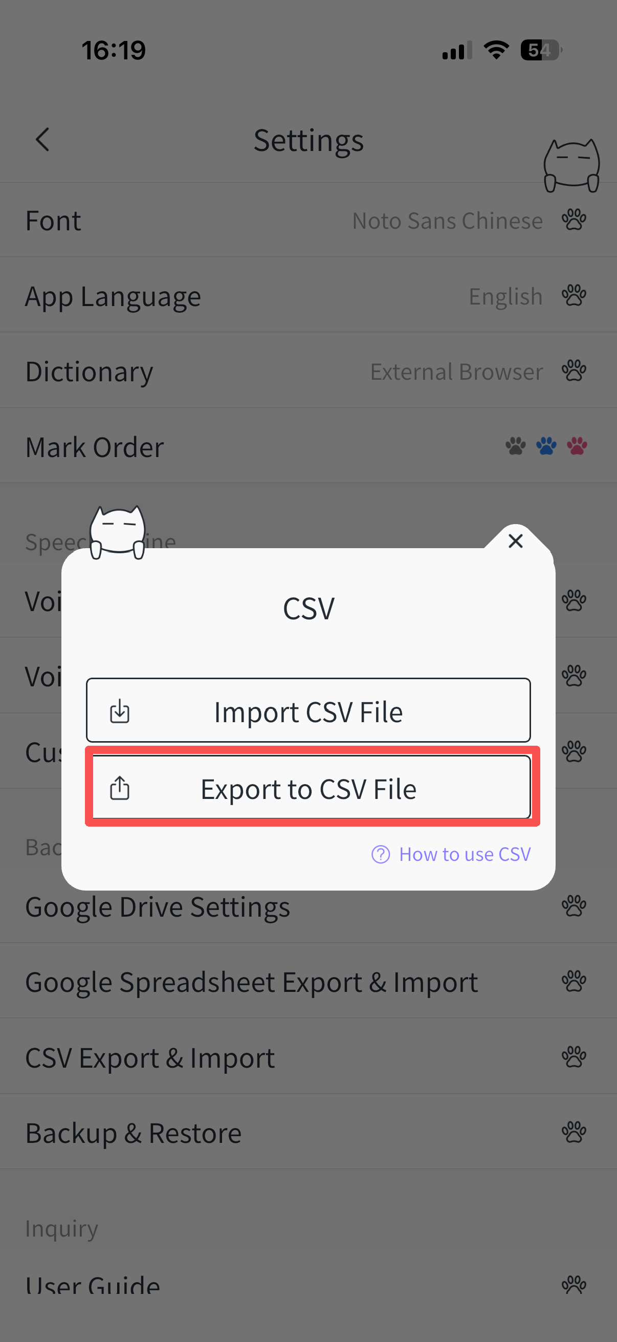 Select Export Option